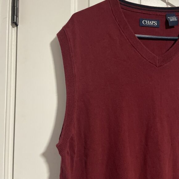 Chaps Mens Sweater XL Sleeveless Pullover Burgundy - Picture 4 of 6